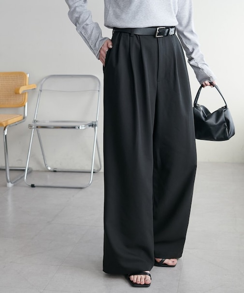キュプラブレンド3タックワイドパンツ