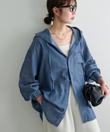 【Enlude】シアーデニムフードオーバーシャツ