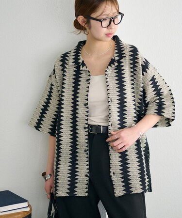 【Enlude/India】ジャガードリーフ柄シャツ