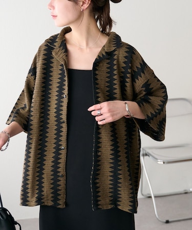 【Enlude/India】ジャガードリーフ柄シャツ