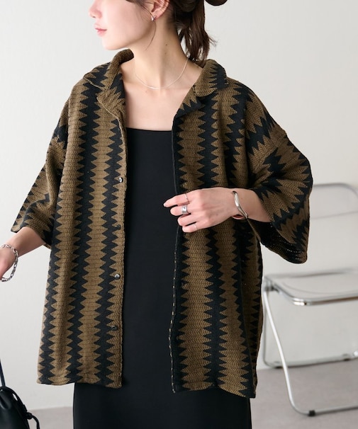 【Enlude/India】ジャガードリーフ柄シャツ