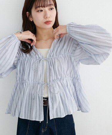 【India】コットンドビー前リボンブラウス