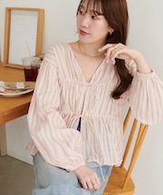 【India】コットンドビー前リボンブラウス