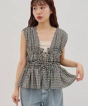 【umm.】柄アソートギャザーリボンノースリ