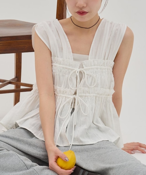 umm.】柄アソートギャザーリボンノースリ｜ディスコートの通販｜&mall