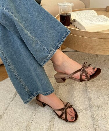 ベロアクロスリボンミュール