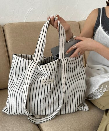 パイルストライプトートバッグ