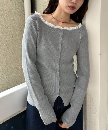 【umm.】衿フリルカーディガン
