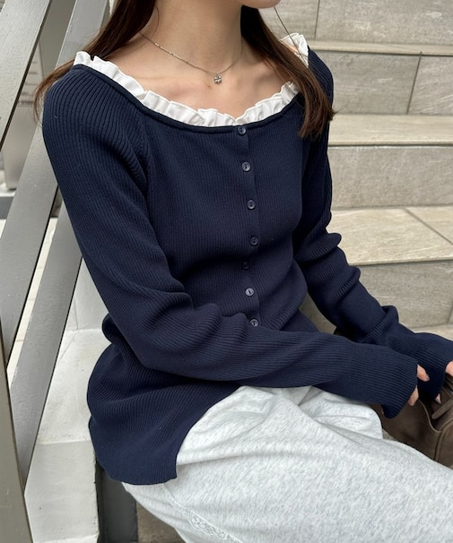 【umm.】衿フリルカーディガン
