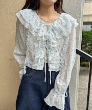 【umm.】生地ジャガードフリルブラウス