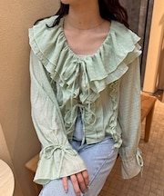 【umm.】生地ジャガードフリルブラウス