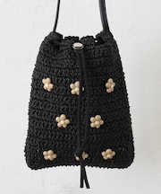 雑材フラワービーズ巾着ショルダーバッグ
