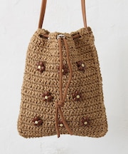 雑材フラワービーズ巾着ショルダーバッグ