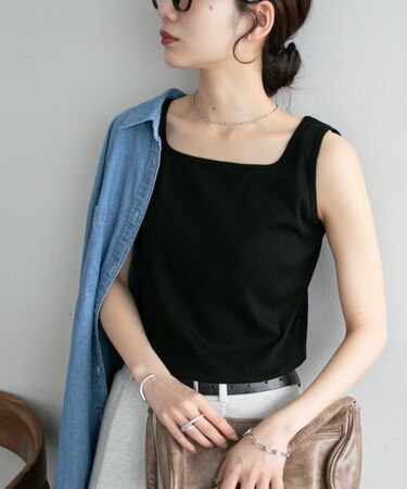 リブスクエアネックタンク