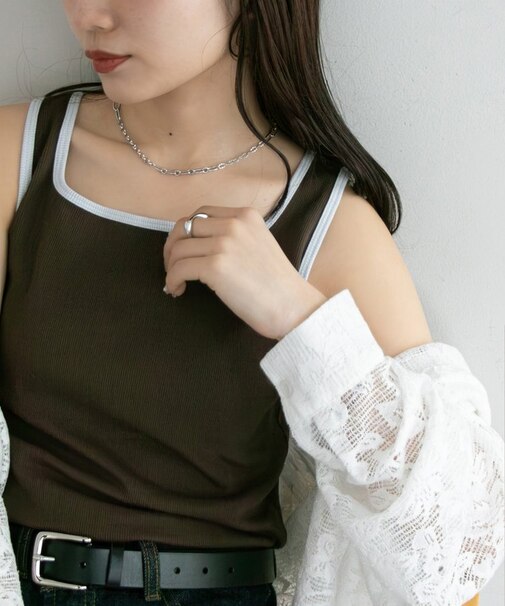 リブスクエアネックタンク