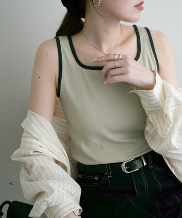 リブスクエアネックタンク