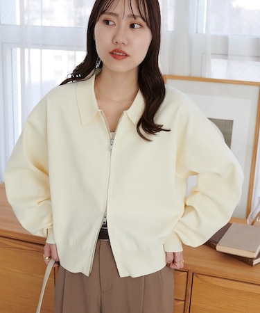 スポンディッシュ衿付Wジップカーディガン