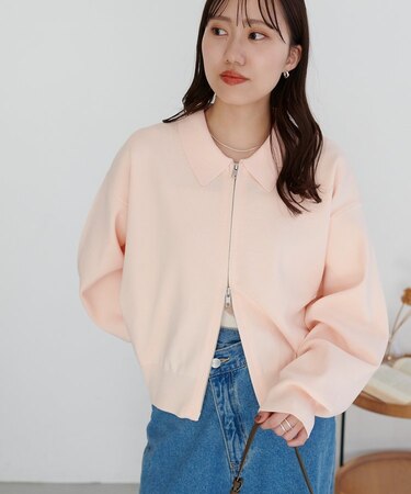 スポンディッシュ衿付Wジップカーディガン