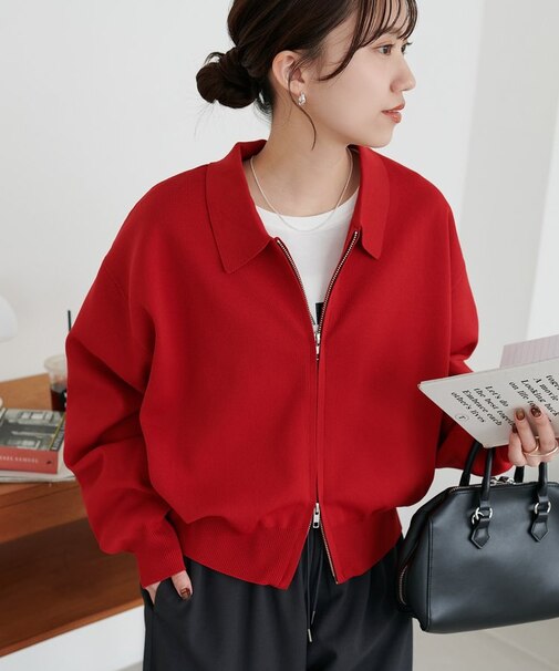 スポンディッシュ衿付Wジップカーディガン