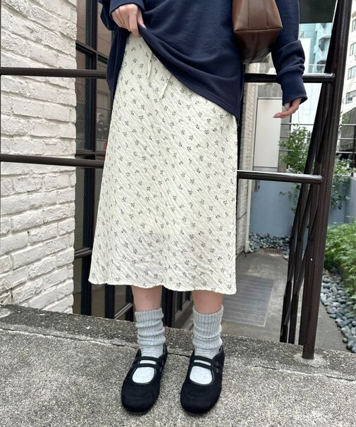 【umm./花柄＆無地】生地シャーリングスカート