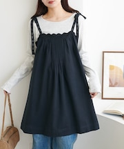 【India】コットンリネン肩リボンレースチュニック