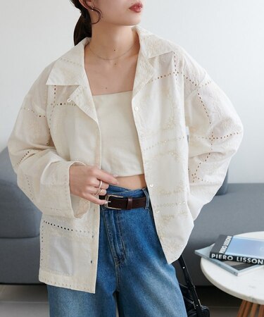 【India】総刺繍オープンカラーシャツ