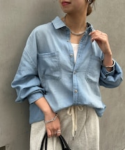 【Enlude/ユニセックス】シアーデニムダブルポケットオーバーシャツ