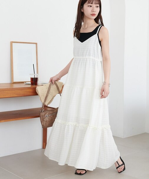 【marusara】シアーチェックティアードワンピース