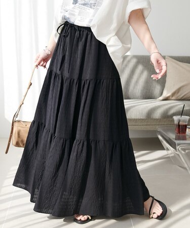 【marusara】シアーチェックティアードスカート