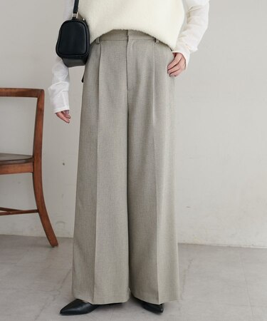 【Noka/シワ防止/UVカット】ツイードタックワイドパンツ