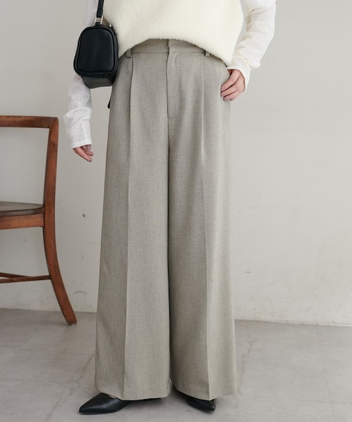 【Noka/シワ防止/UVカット】ツイードタックワイドパンツ