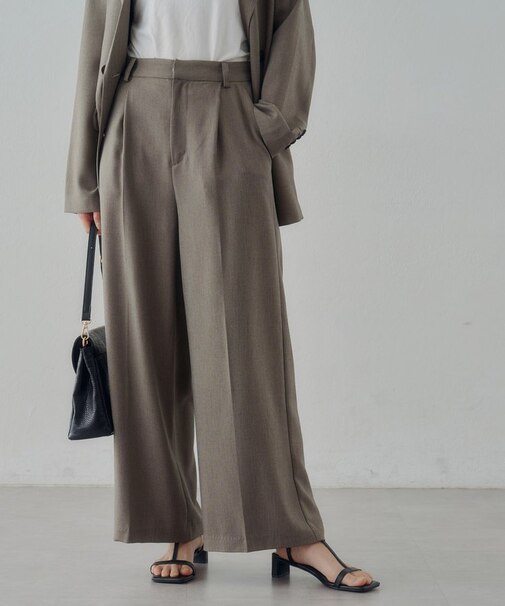 【Noka/シワ防止/UVカット】ツイードタックワイドパンツ