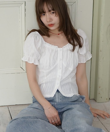 【umm.】フリル半袖ブラウス
