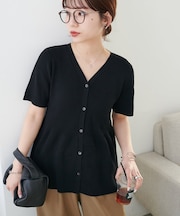 前開き5分袖ペプラムプルオーバー