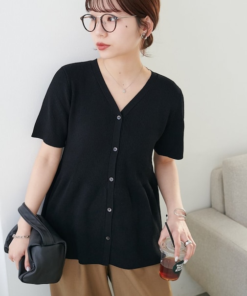 前開き5分袖ペプラムプルオーバー