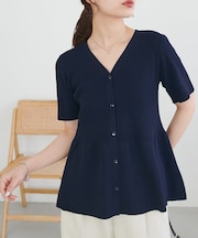 前開き5分袖ペプラムプルオーバー