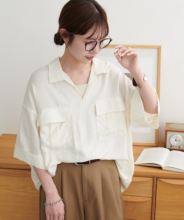 【Enlude】リネンライクダブルポケットスキッパーシャツ《ユニセックス》