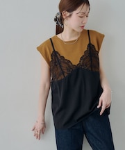 【Noka】レースキャミドッキング半袖ニット