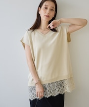 【Noka】裾レース使いVネックフレンチニット