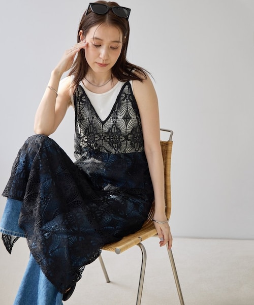 専用です！IKUKO イクコ ブラックレースキャミソールワンピース ehka sopo（エヘカソポ） ワンピース レースキャミソールワンピース トップス