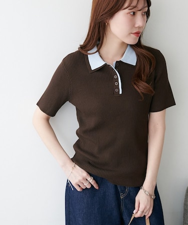 【UVカット/遮熱】ダブル衿配色ニットポロ