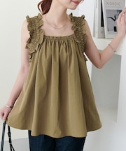 肩ギャザーノースリチュニック