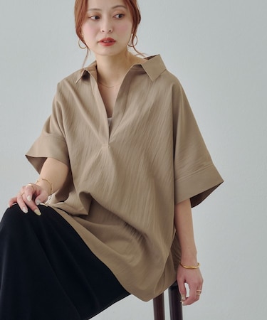 【Noka】衿付きスキッパー半袖シャツ