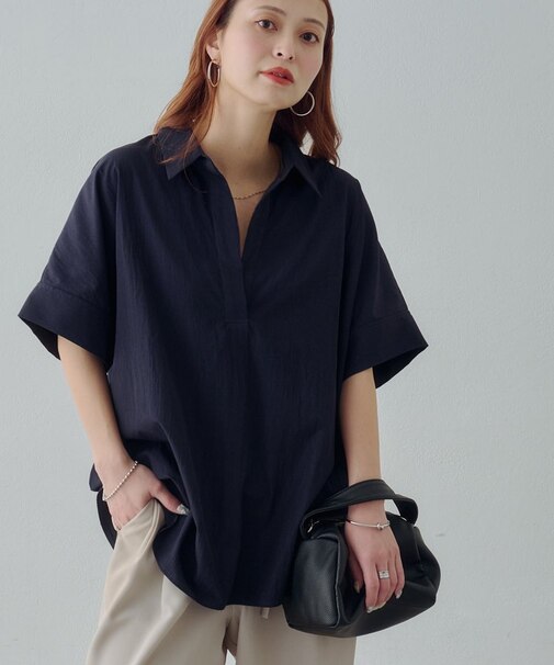 【Noka】衿付きスキッパー半袖シャツ