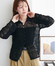 レース編み衿付きカーディガン