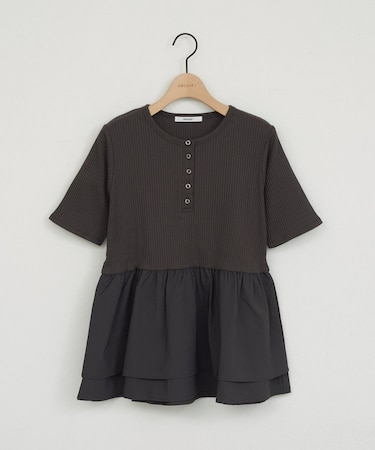 ヘンリーネック切り替えペプラムプルオーバー