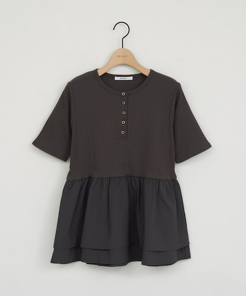 ヘンリーネック切り替えペプラムプルオーバー