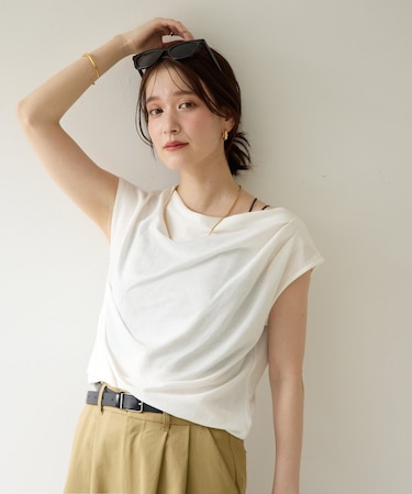 【Noka】シャイニーリブドレープTシャツ