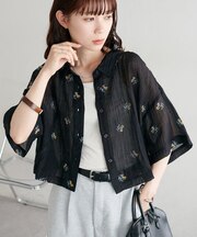 刺繍シアークロップドシャツ