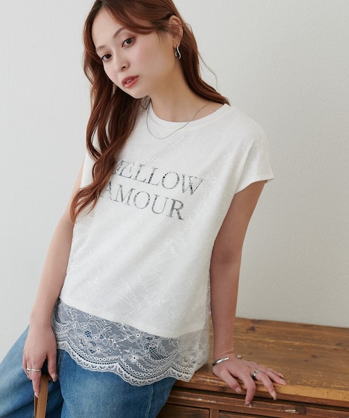 レースレイヤードロゴTシャツ